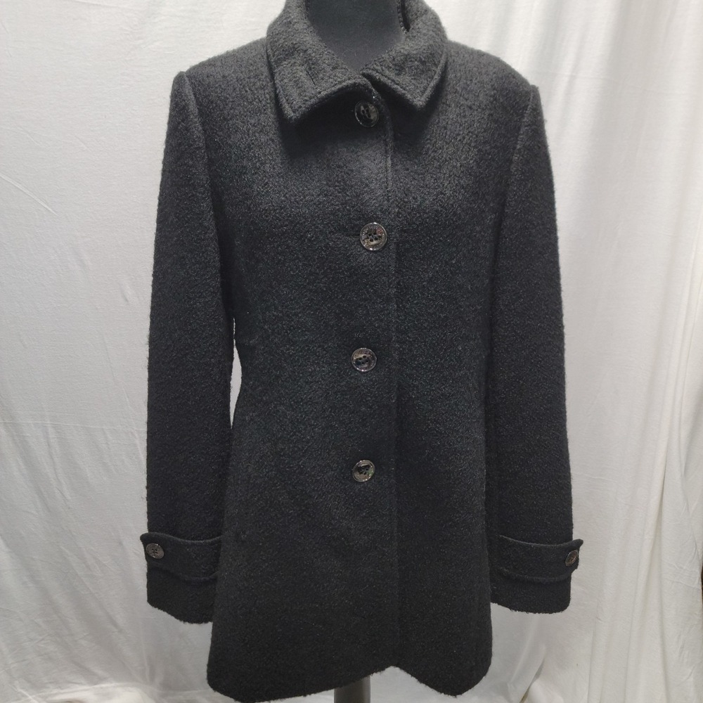Vtg KENNETH COLE NEW YORK WOMEN BLACK‎ WOOL BLEND PEACOAT JACKET-12